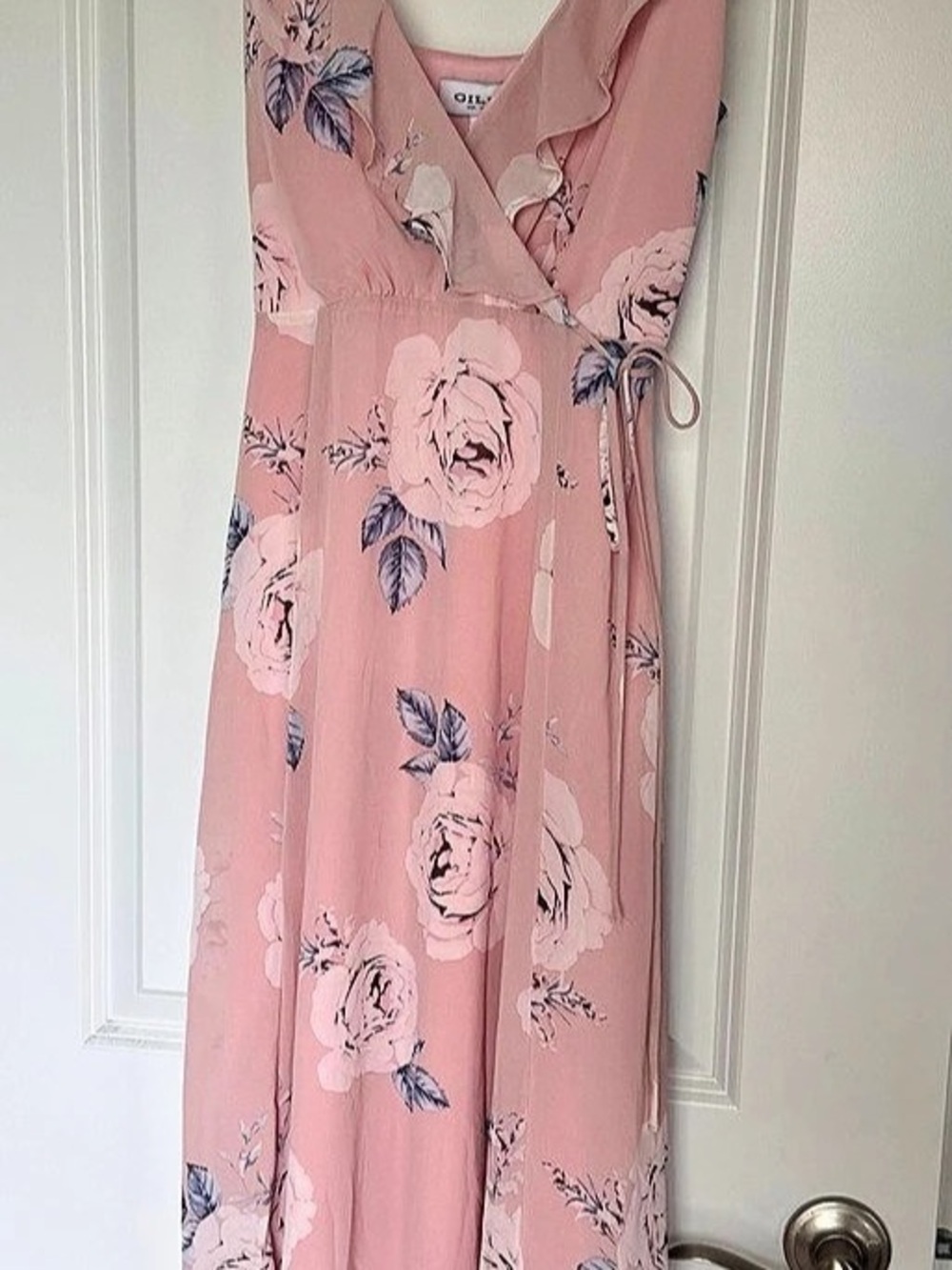 Gilli Tadanori Ruffled Floral Maxi Dress Pink & Blue Small NWT